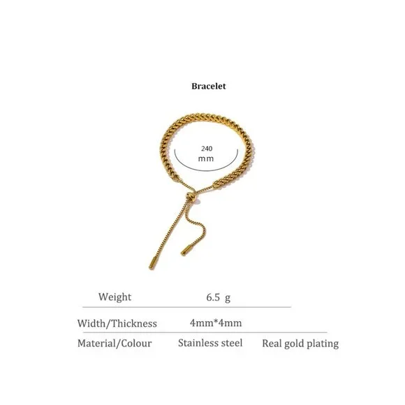 ^NEW 18K Gold Plated Link Chain Adjustable Bead Bracelet